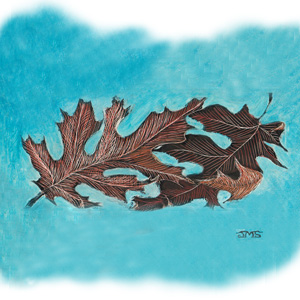 A pair of brown leaves on a blue background